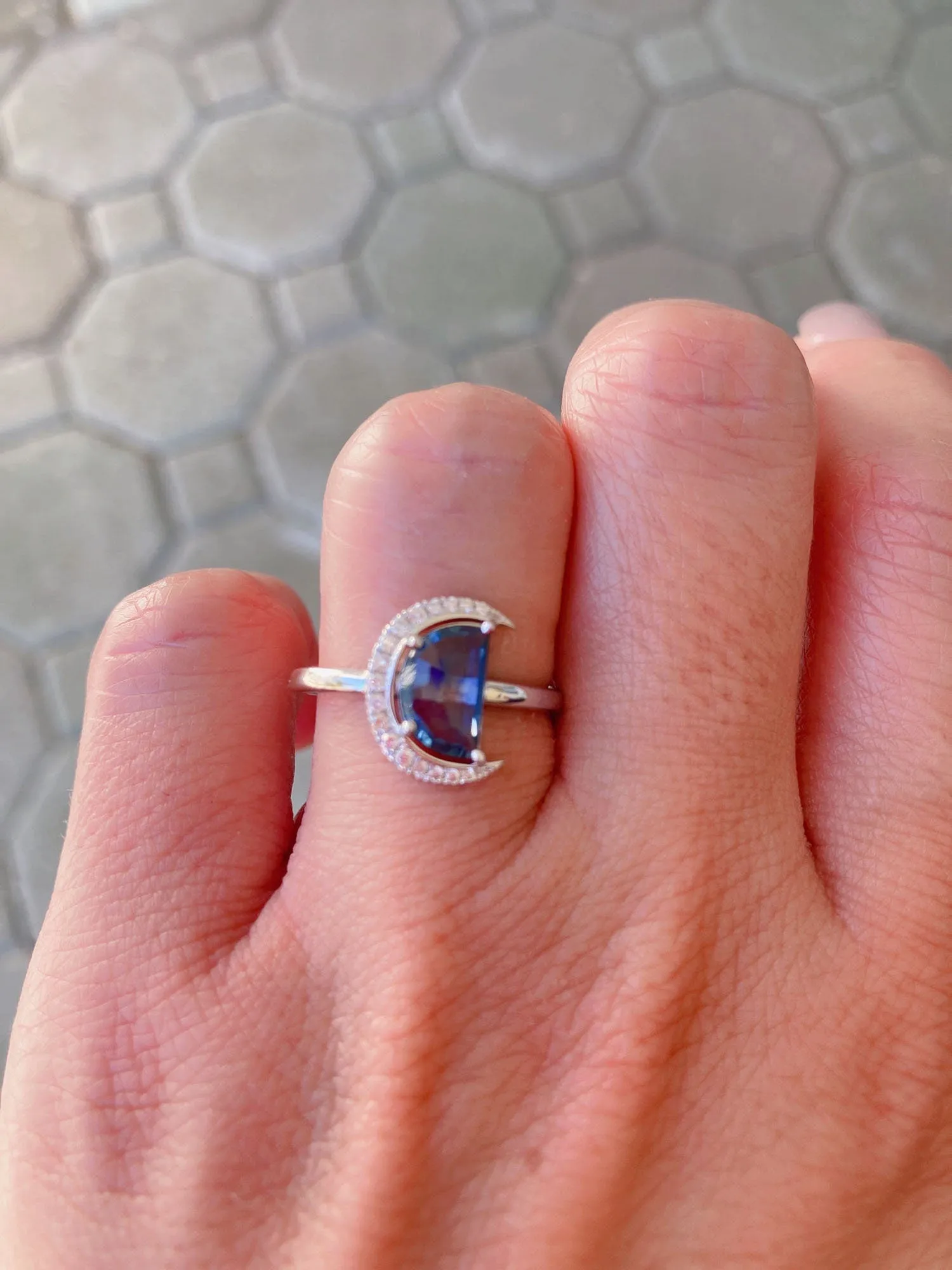 1.64ct Half Moon Montana Sapphire with Diamond Halo 14K Gold Engagement Ring R6222