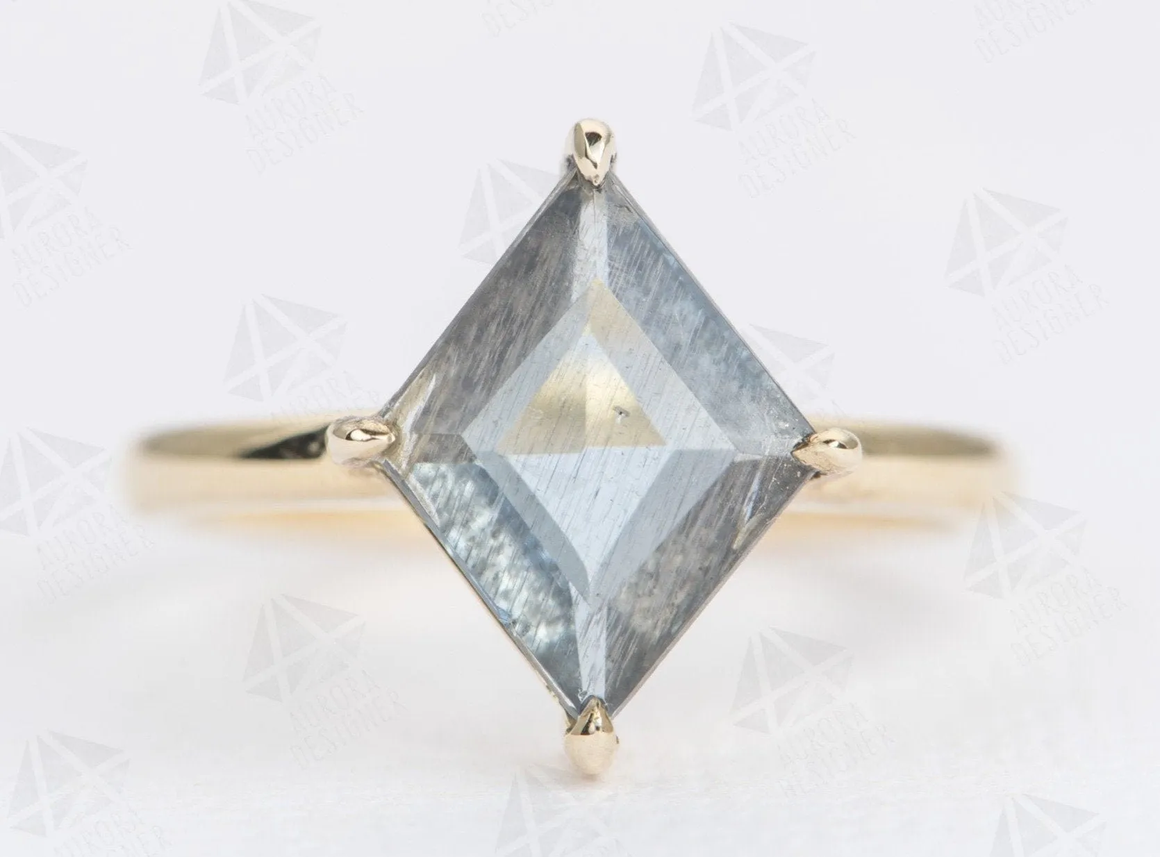 2.09ct Kite Shape Moss Aquamarine 14K Yellow Gold Engagement Ring OOAK Unique Alternative AD1686-36