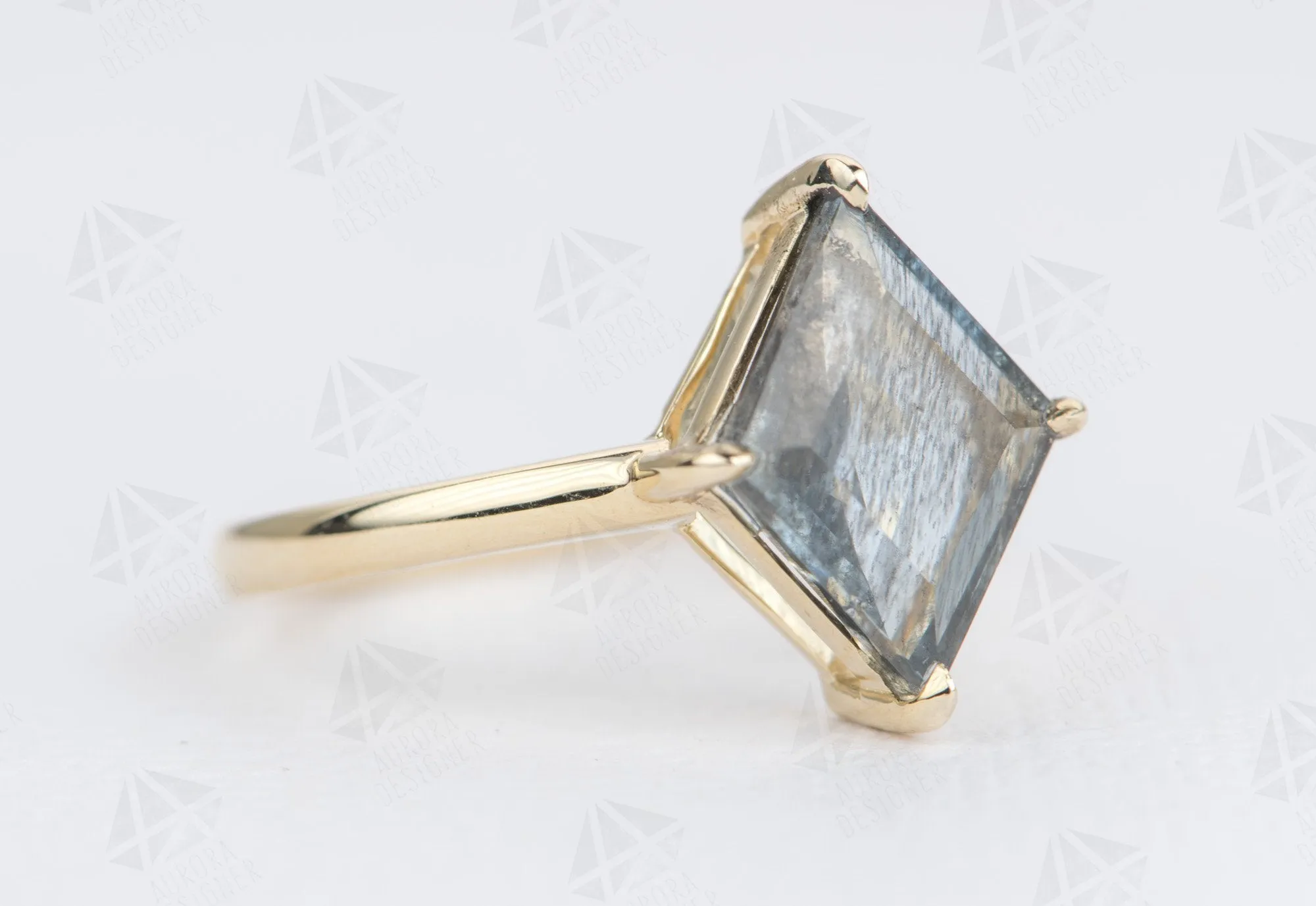 2.09ct Kite Shape Moss Aquamarine 14K Yellow Gold Engagement Ring OOAK Unique Alternative AD1686-36