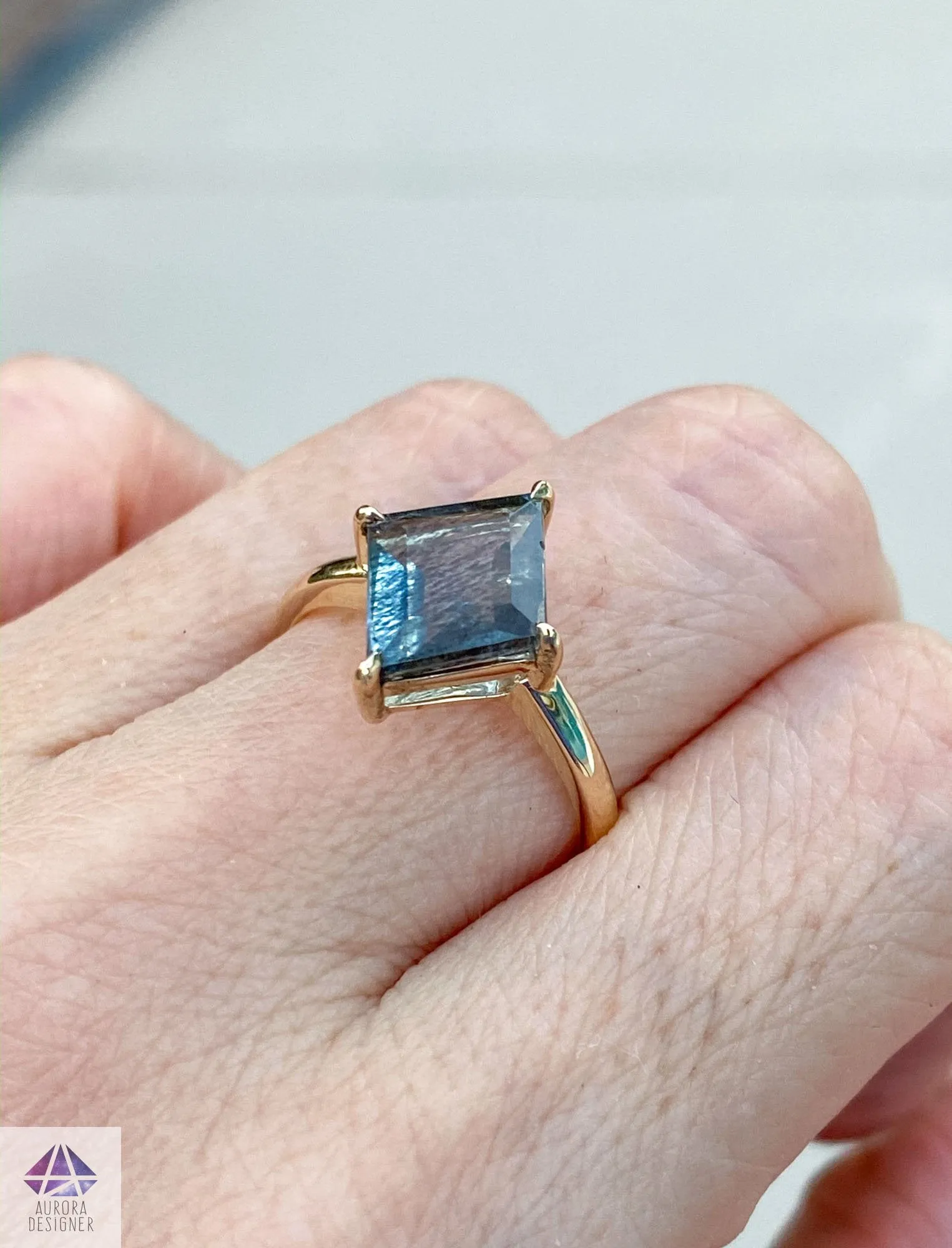 2.09ct Kite Shape Moss Aquamarine 14K Yellow Gold Engagement Ring OOAK Unique Alternative AD1686-36