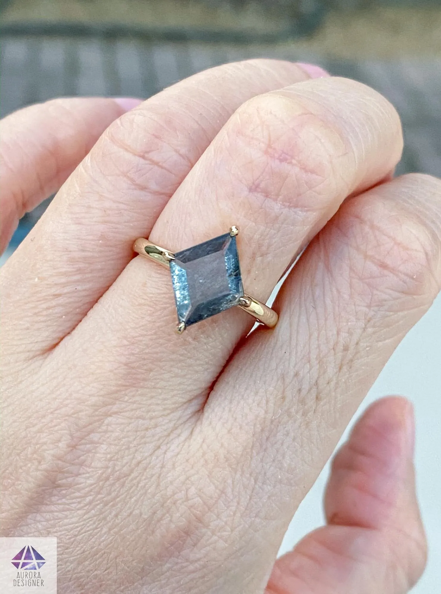 2.09ct Kite Shape Moss Aquamarine 14K Yellow Gold Engagement Ring OOAK Unique Alternative AD1686-36