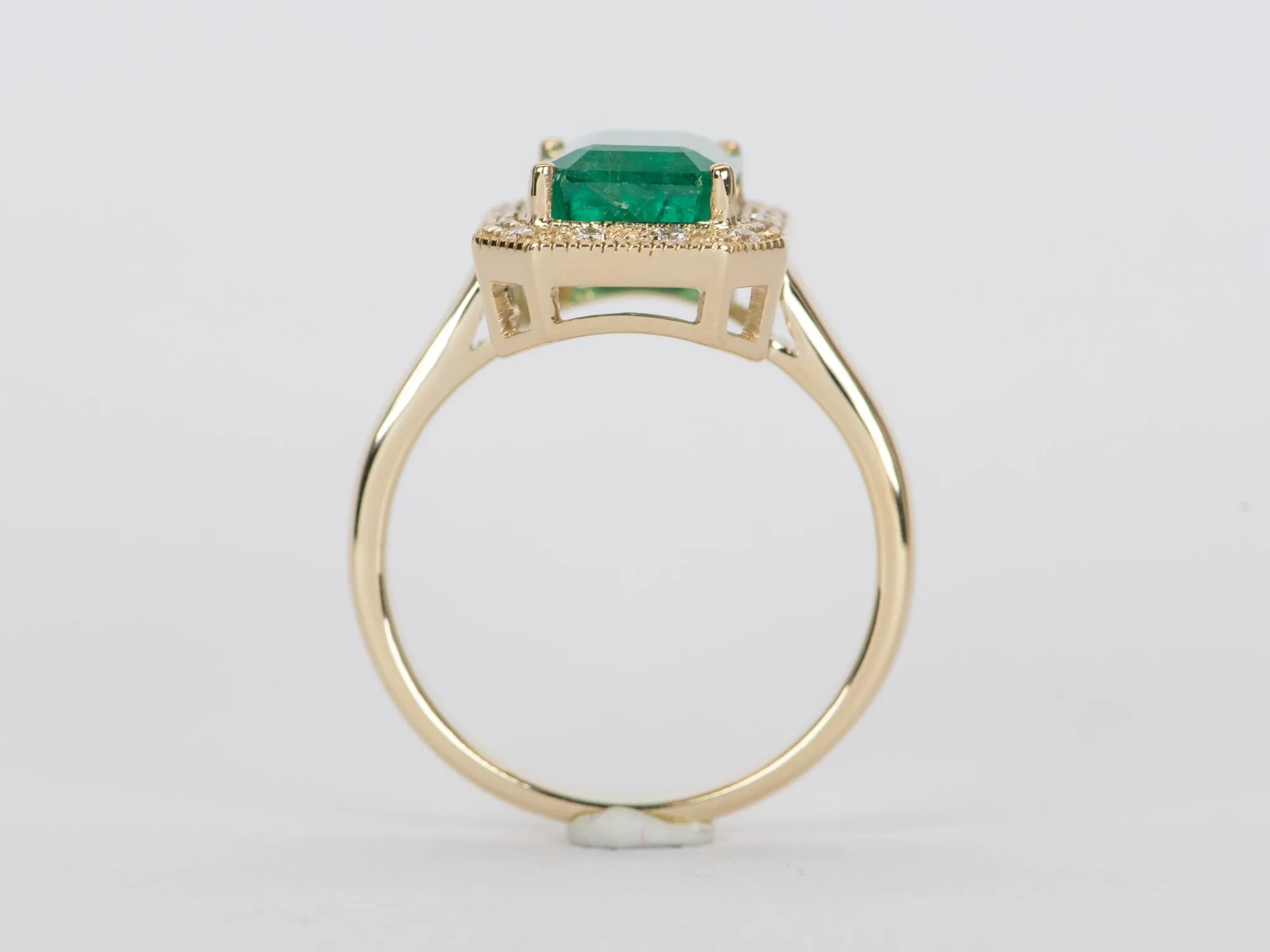 3.31ct Emerald with Diamond Halo 14K Yellow Gold Ring R6359