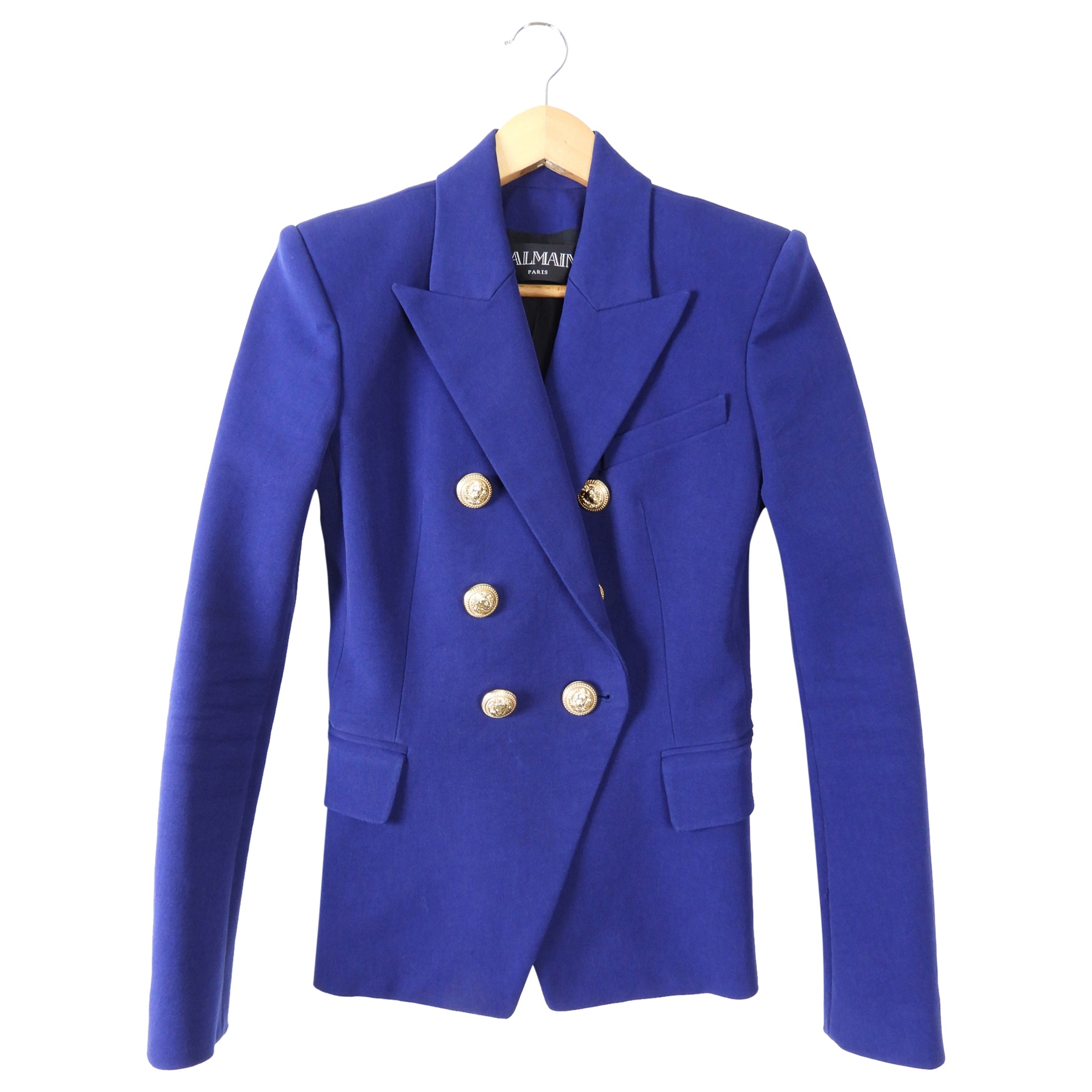 Balmain Blue Cotton Blazer with Gold Buttons - USA 2 / XS