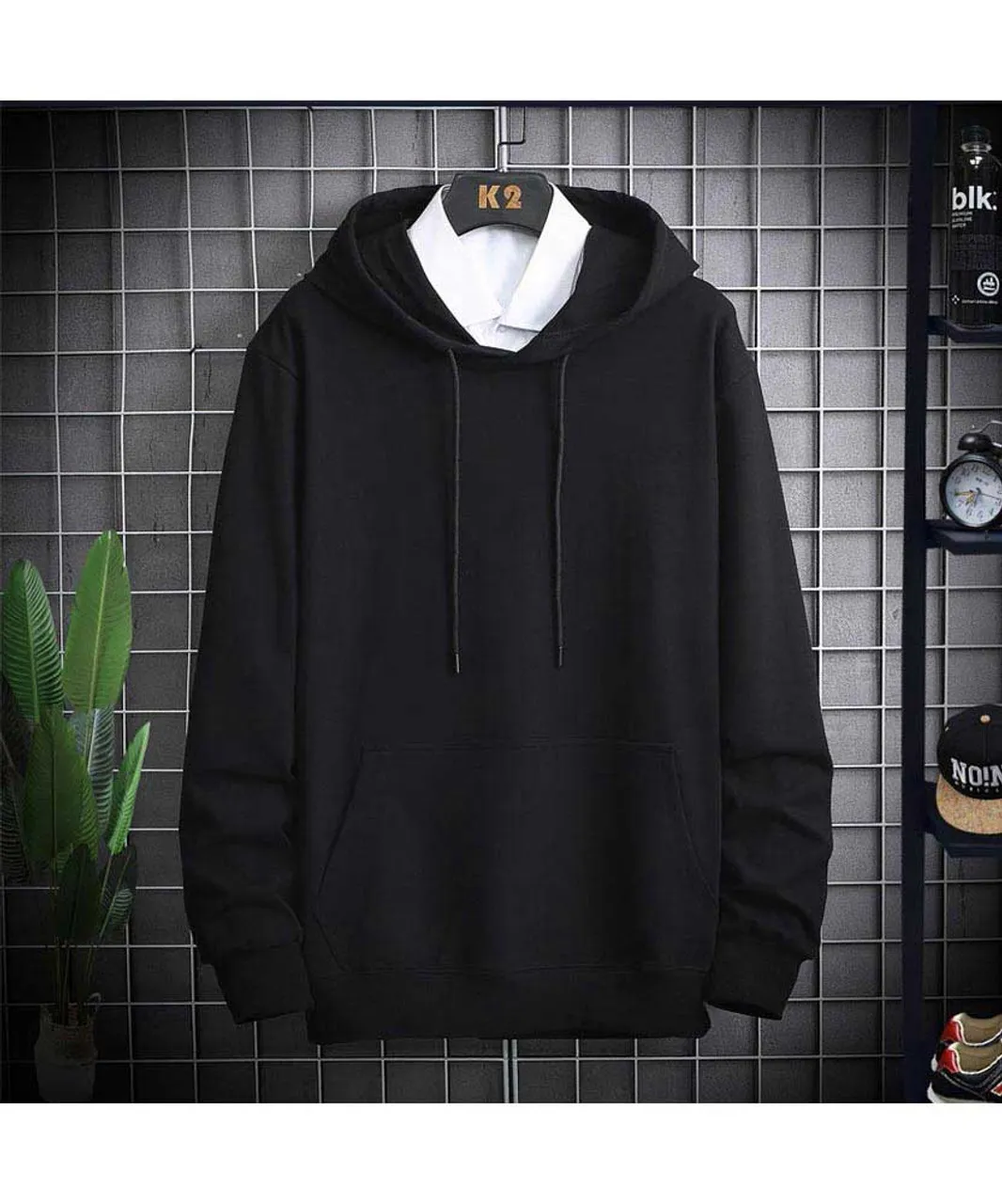 Black simple plain color pull over hoodies