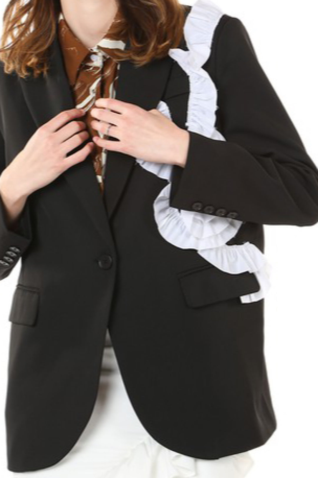 Black White Ruffle Boyfriends Jacket