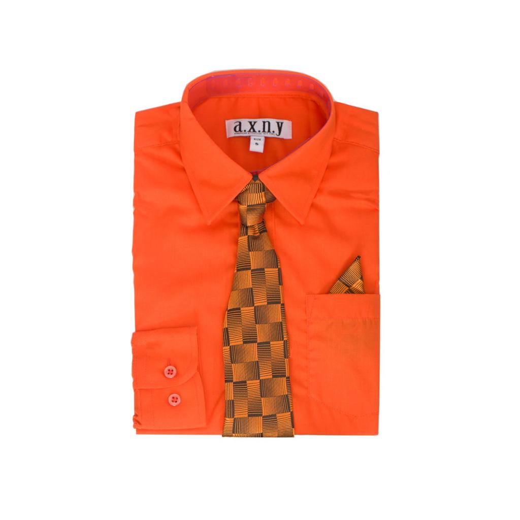 Boys Dress Shirt with Matching Tie and Hanky in Orange