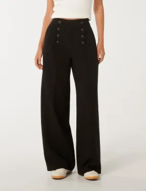 Brioney Button Detail Wide Leg Pants