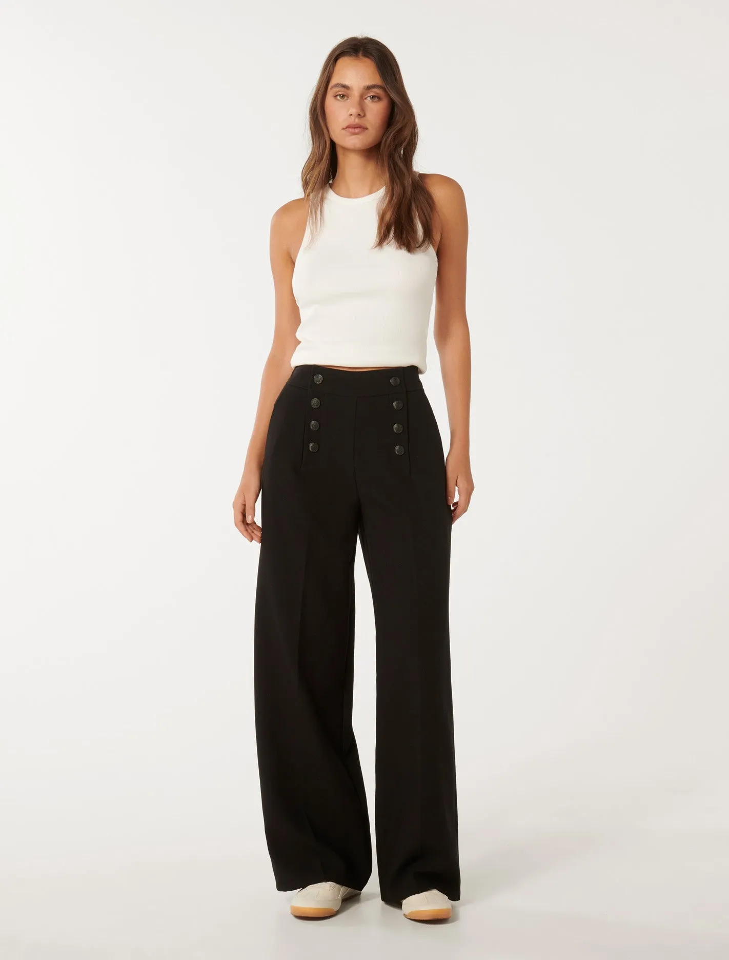 Brioney Button Detail Wide Leg Pants