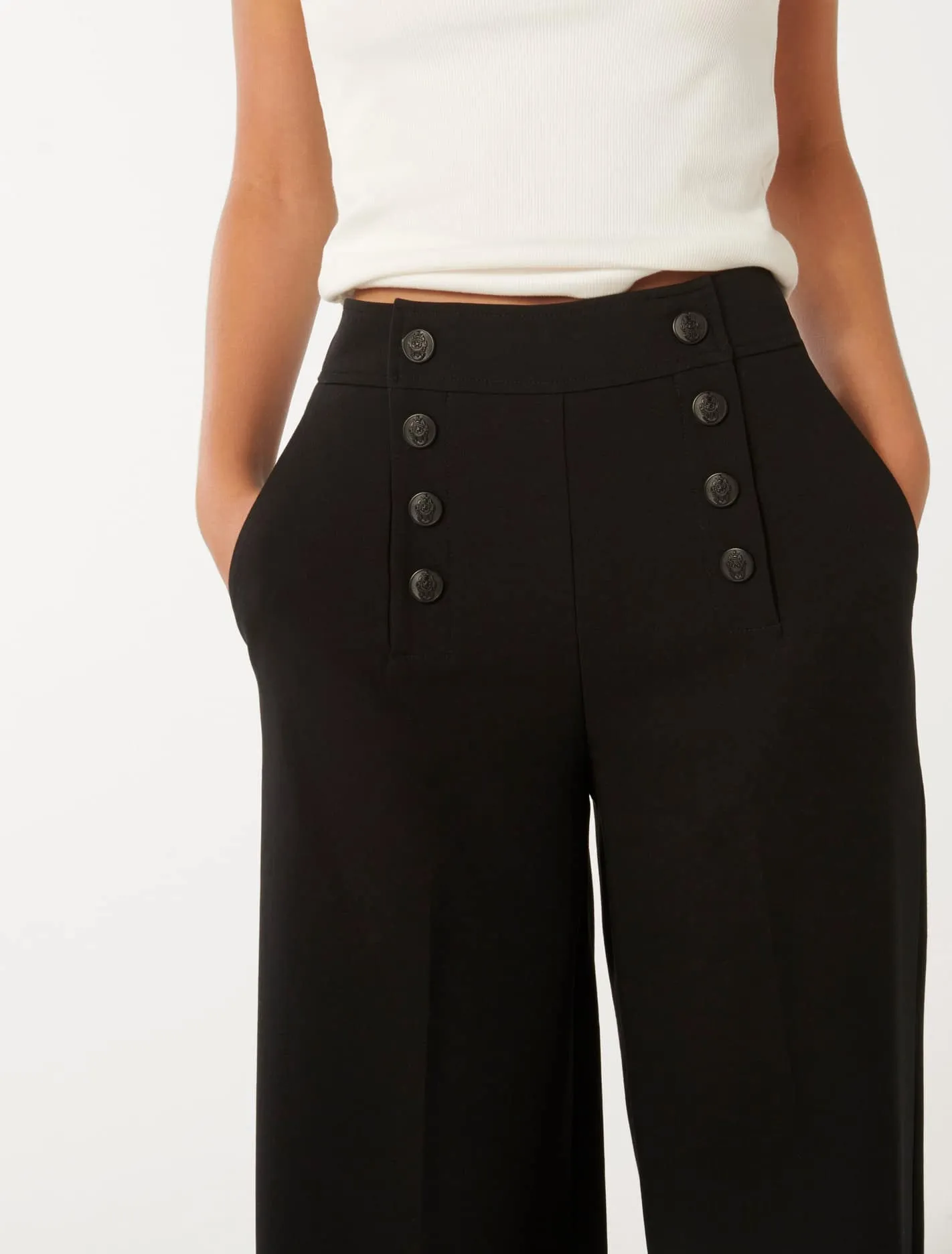 Brioney Button Detail Wide Leg Pants