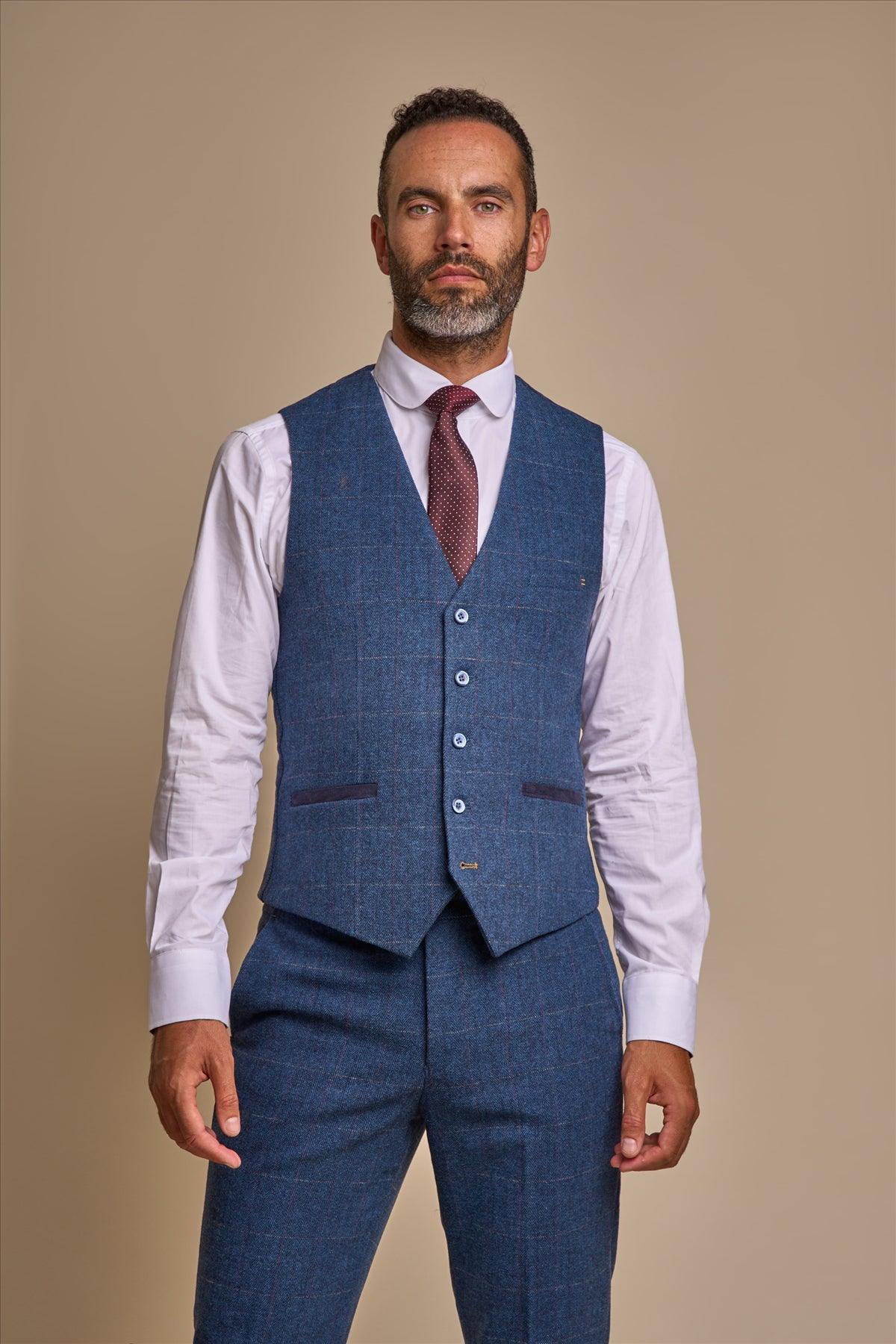 Carnegi Navy Check Tweed Waistcoat