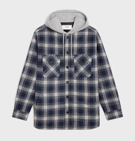 CELINE  |hooded overshirt in checked cotton