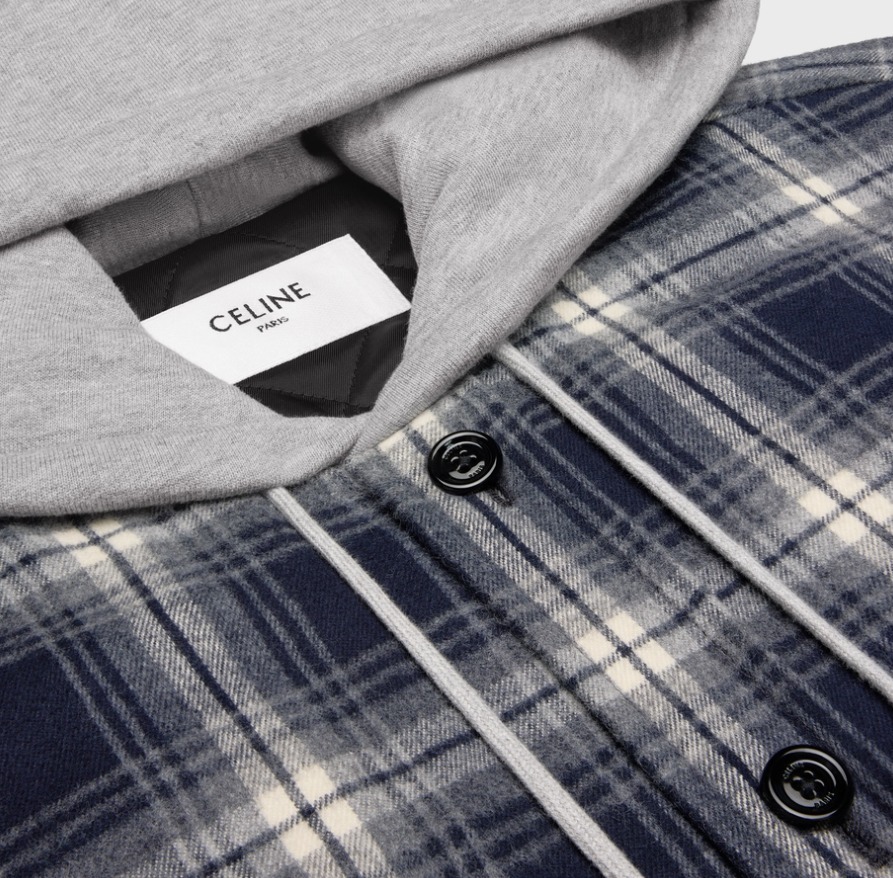 CELINE  |hooded overshirt in checked cotton