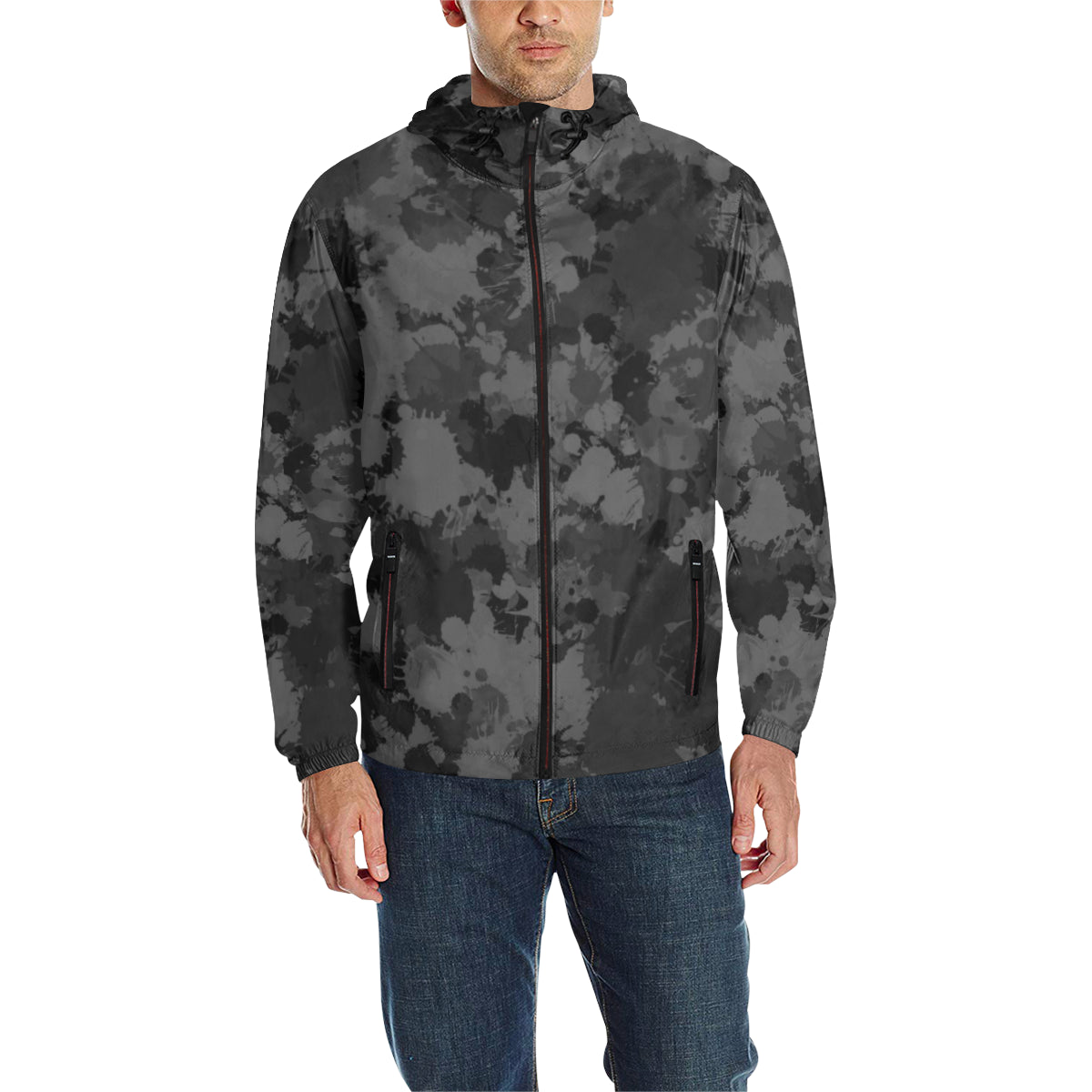 Charcoal Paint Splatter Camo Quilted Windbreaker