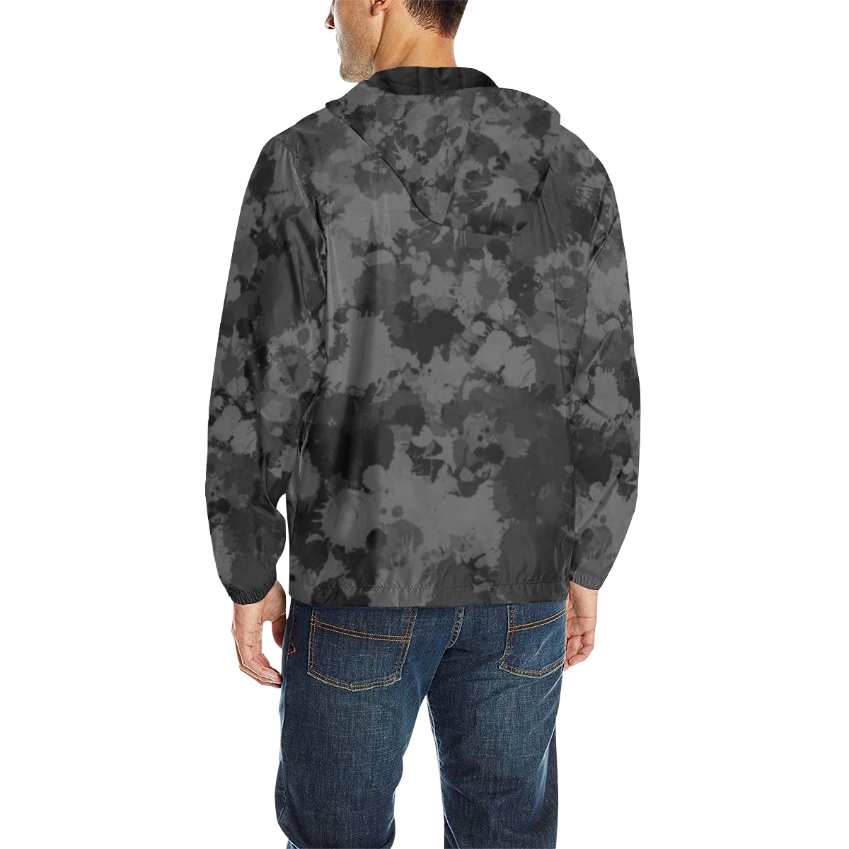 Charcoal Paint Splatter Camo Quilted Windbreaker