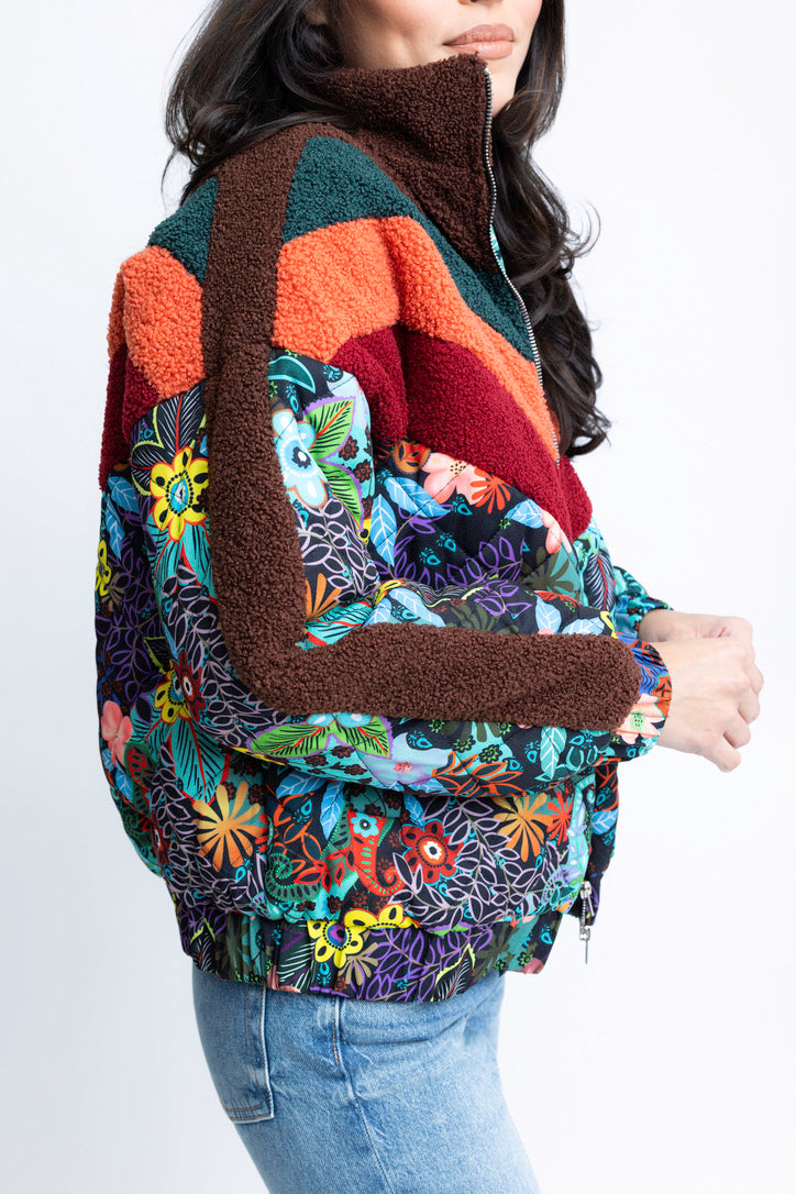 Chevron Floral Puffer Jacket