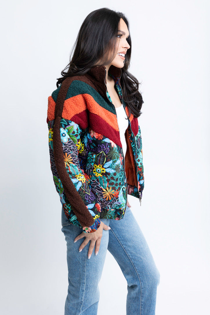 Chevron Floral Puffer Jacket