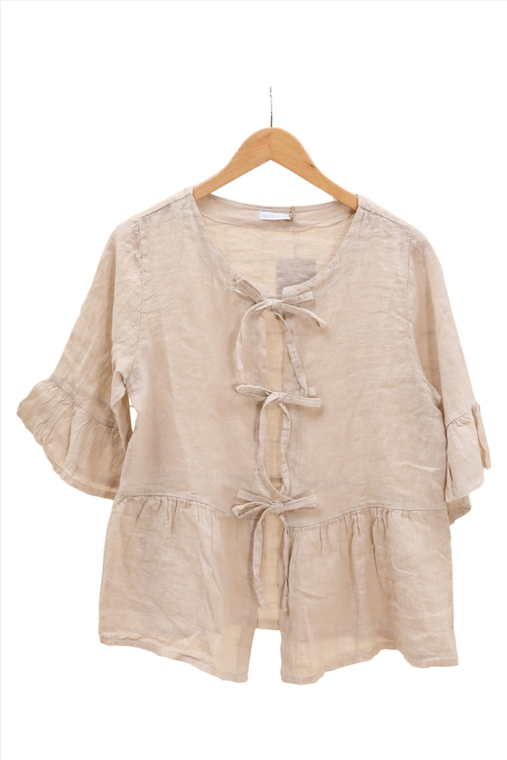 Clever Alice Tie up Bow Linen Overshirt