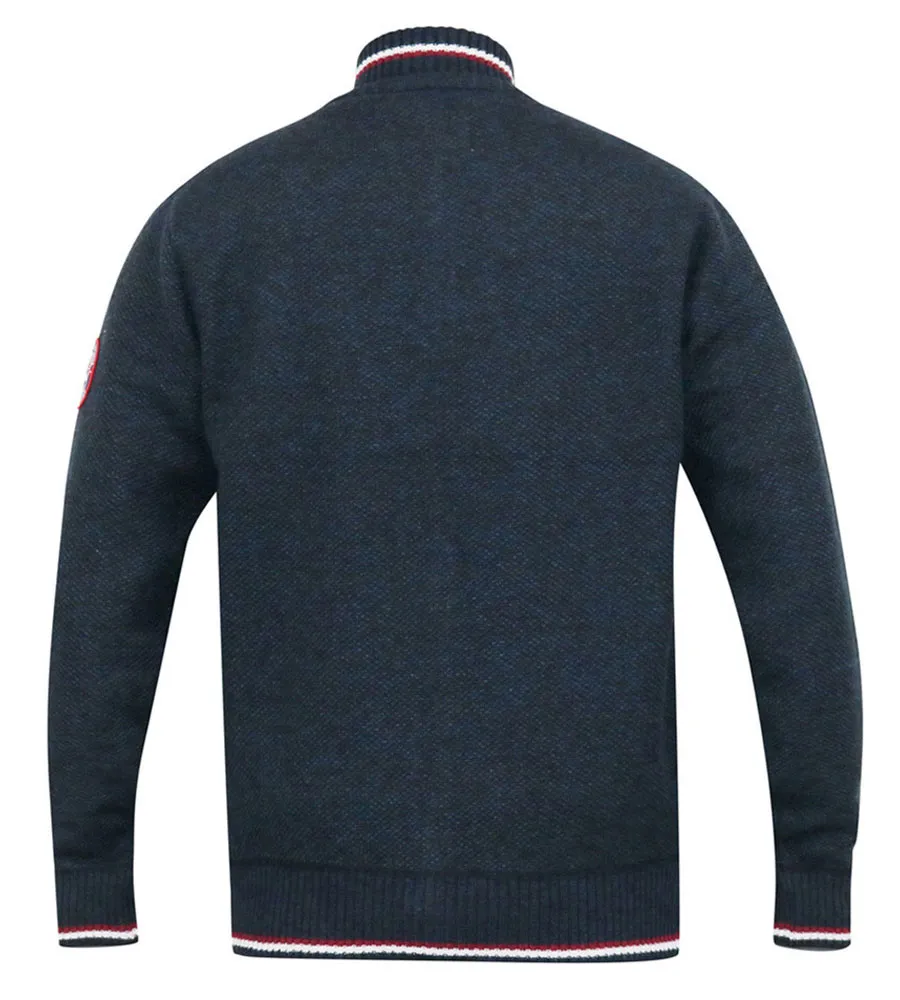 D555 Big Mens Navy Knitted Zip Through Sweater With Lining (ABERDARE 1)