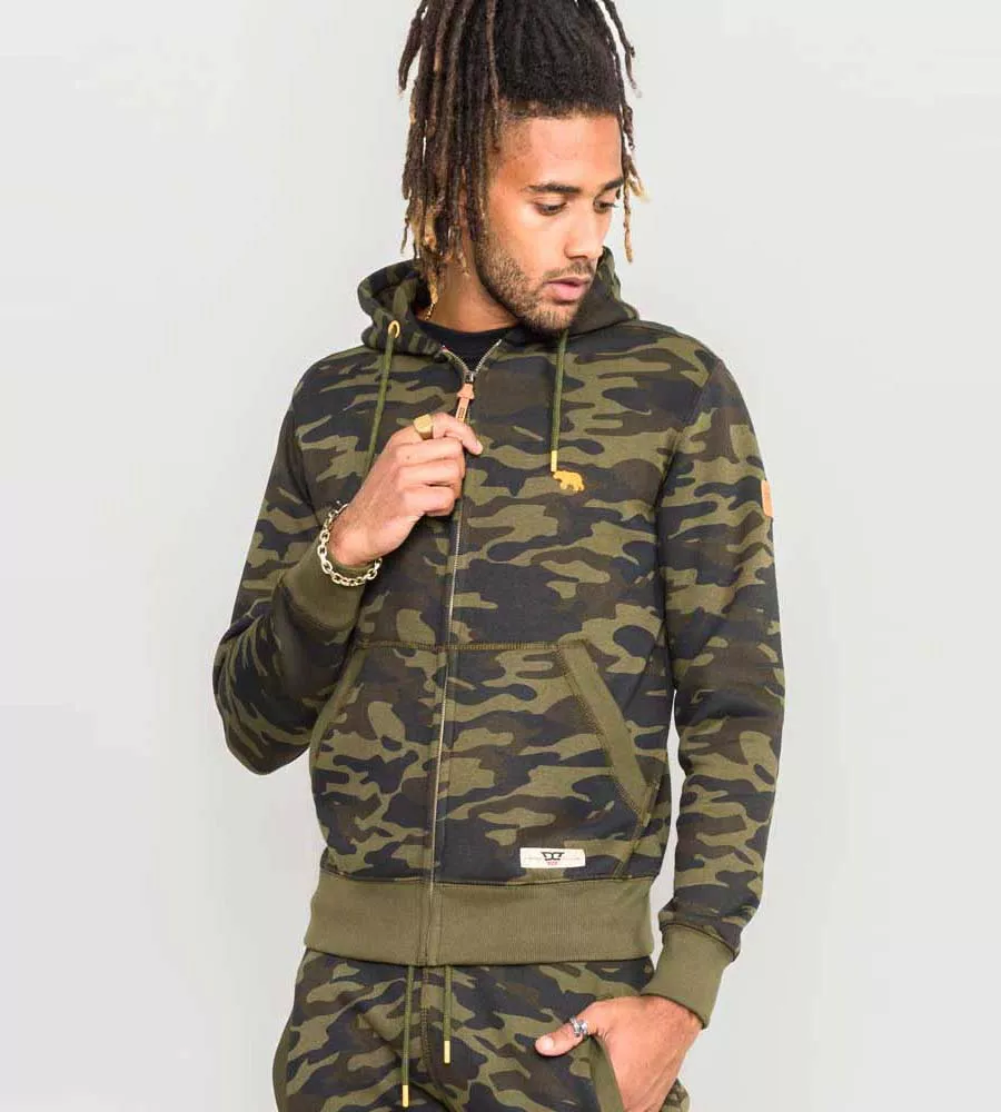 D555 Mens Full Zip Hoodie With Camouflage Print (REGENT)