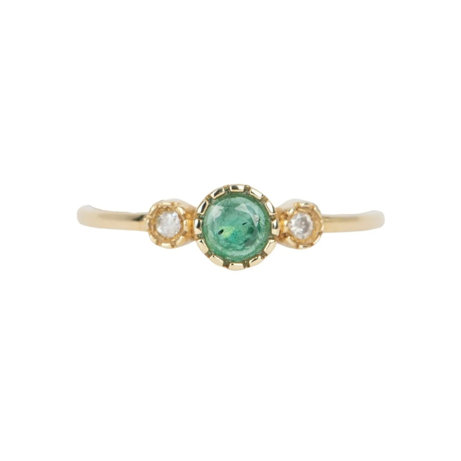 Dainty Emerald and Diamond Three-Stone Band 14K Gold T018