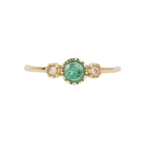 Dainty Emerald and Diamond Three-Stone Band 14K Gold T018