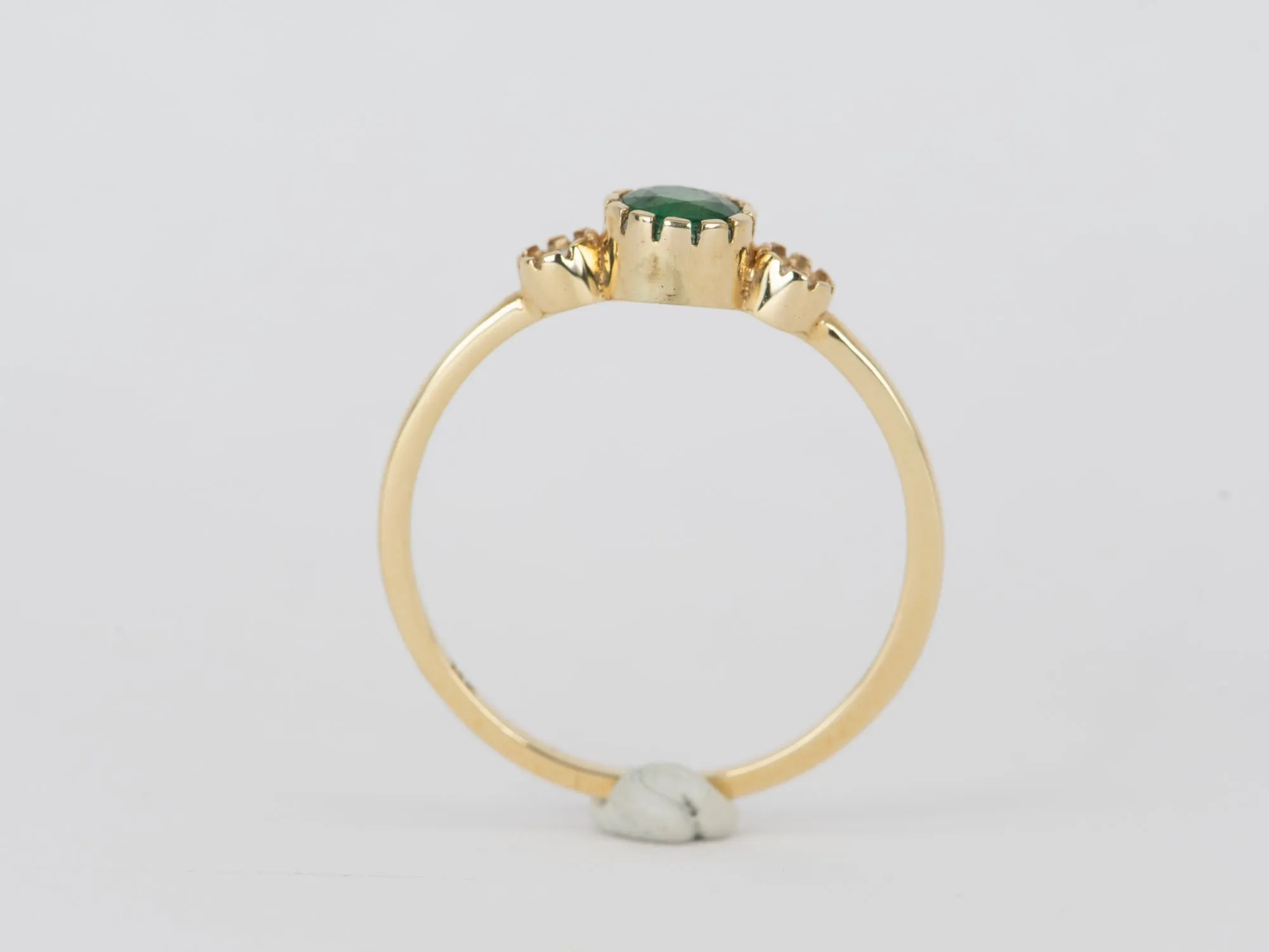 Dainty Emerald and Diamond Three-Stone Band 14K Gold T018