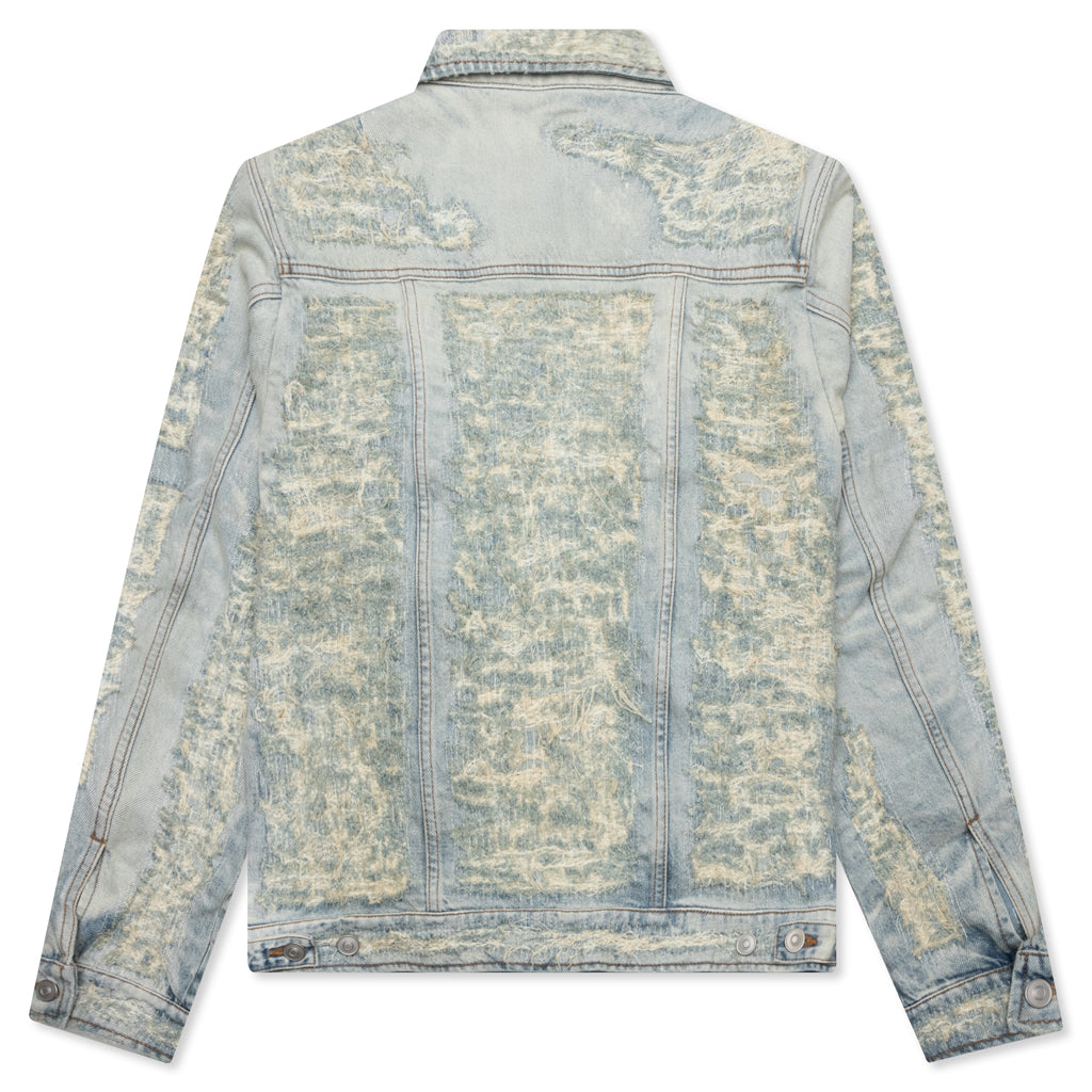 Destroyed Denim Jacket - Tan Denim Blue