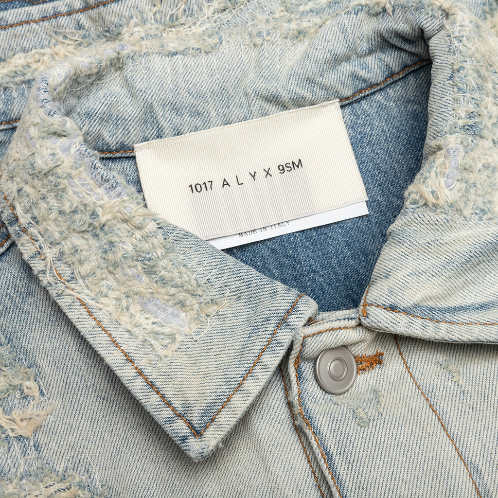 Destroyed Denim Jacket - Tan Denim Blue