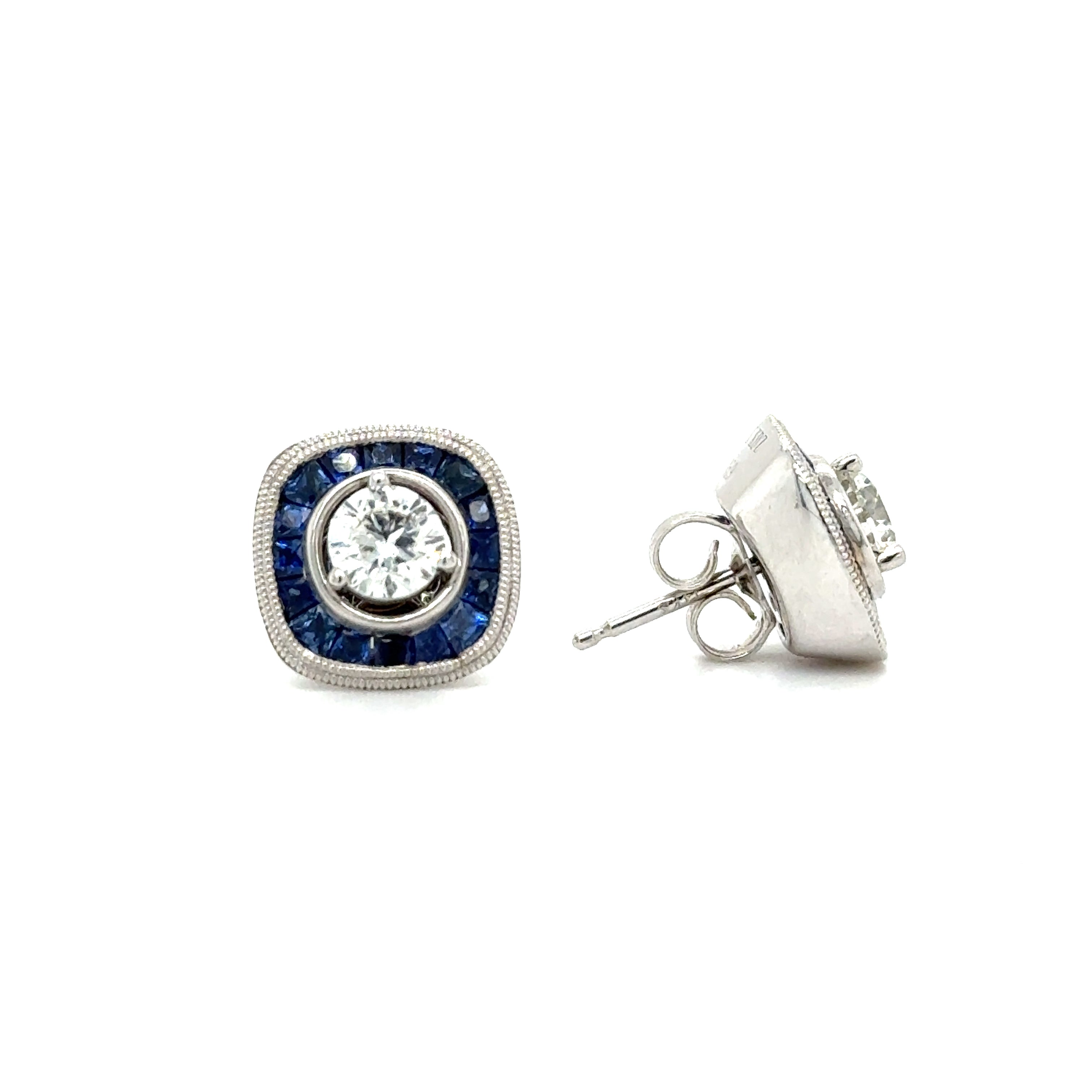 Diamond 1ctw Stud Earrings with Blue Sapphire Jackets in 14K White Gold