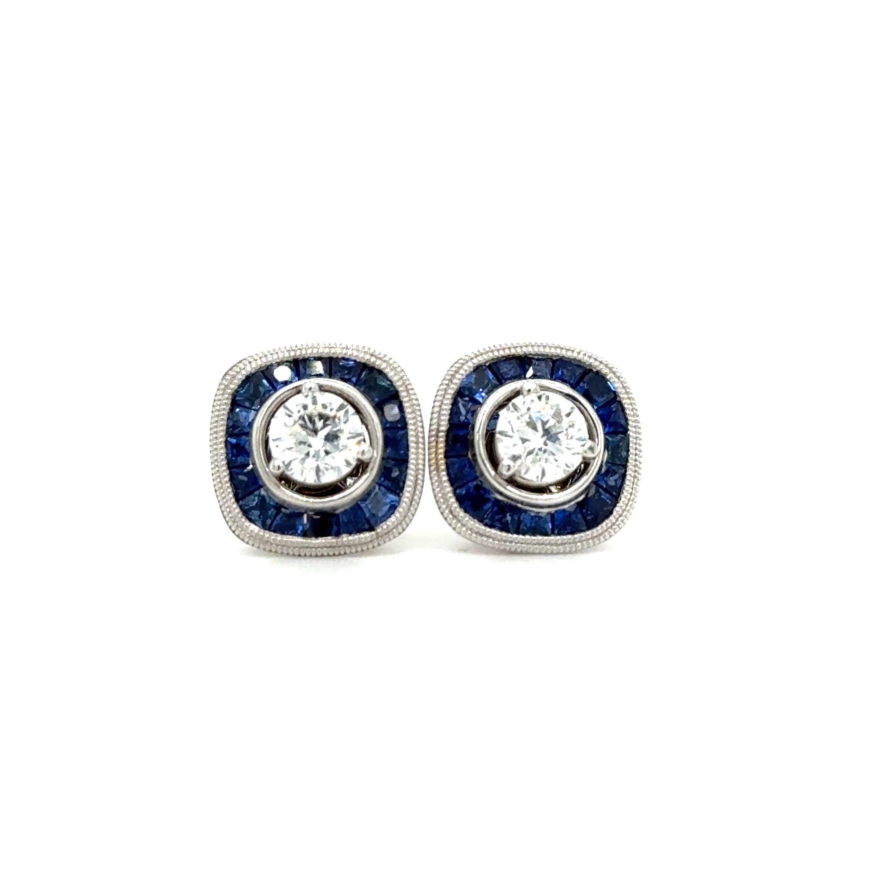 Diamond 1ctw Stud Earrings with Blue Sapphire Jackets in 14K White Gold