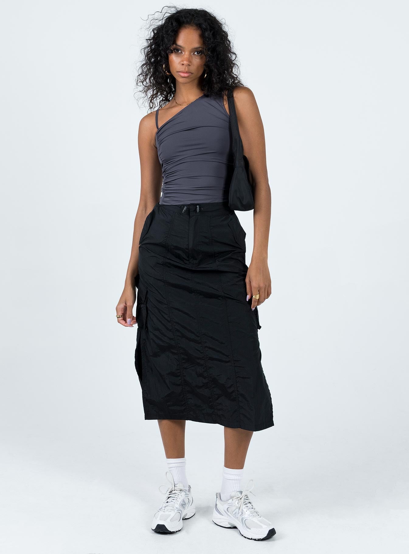 Diviney Parachute Midi Skirt Black