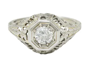 Edwardian 0.44 CTW Diamond 18 Karat White Gold Engagement Ring