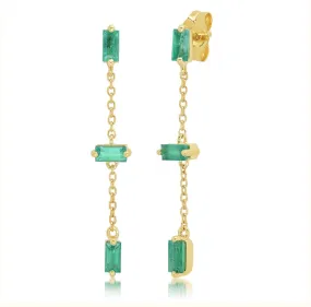 Emerald Baguette and Chain Drop Earrings