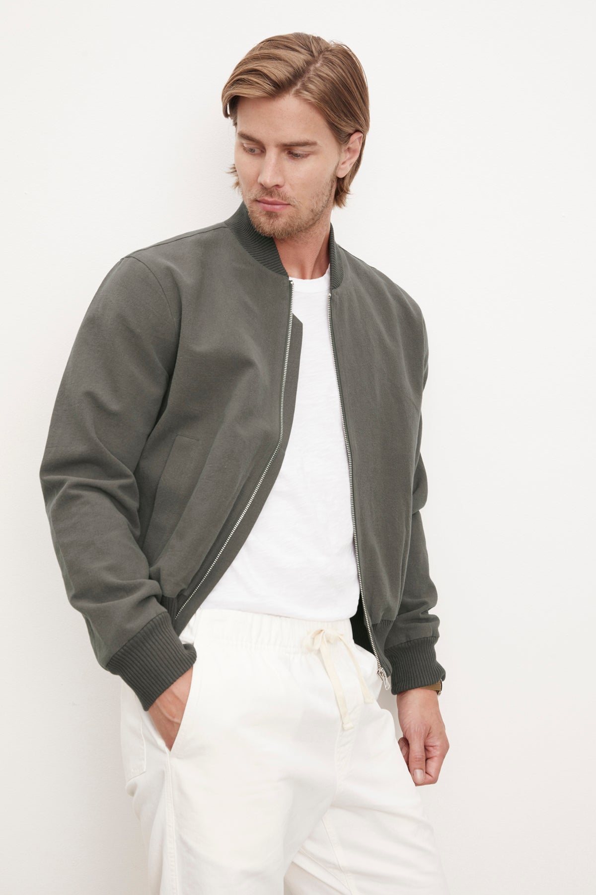 GARNER LINEN BLEND BOMBER JACKET