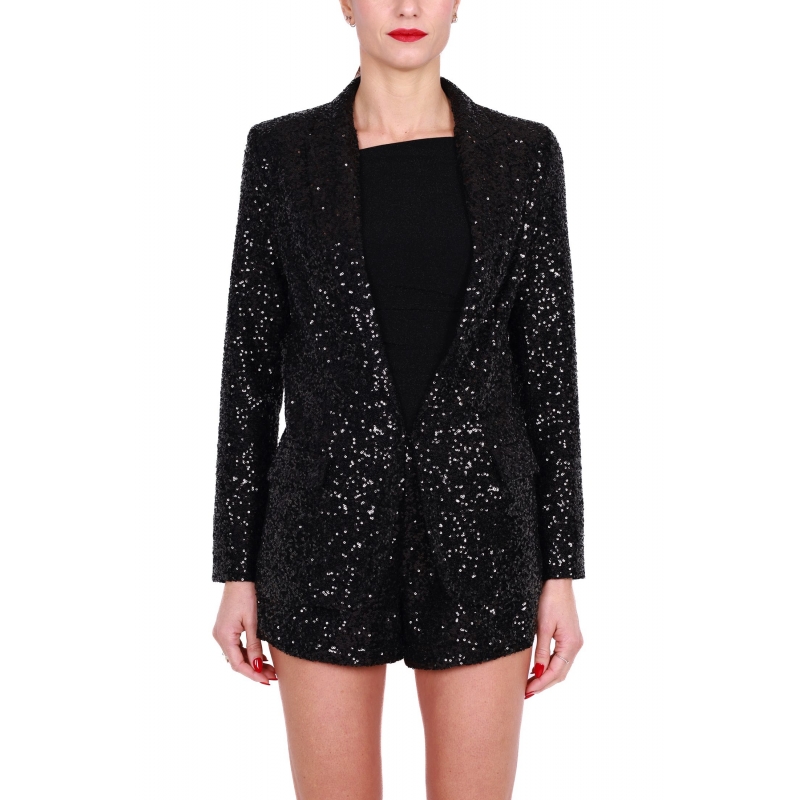 GIACCA BLAZER IN PAILLETTES, NERO