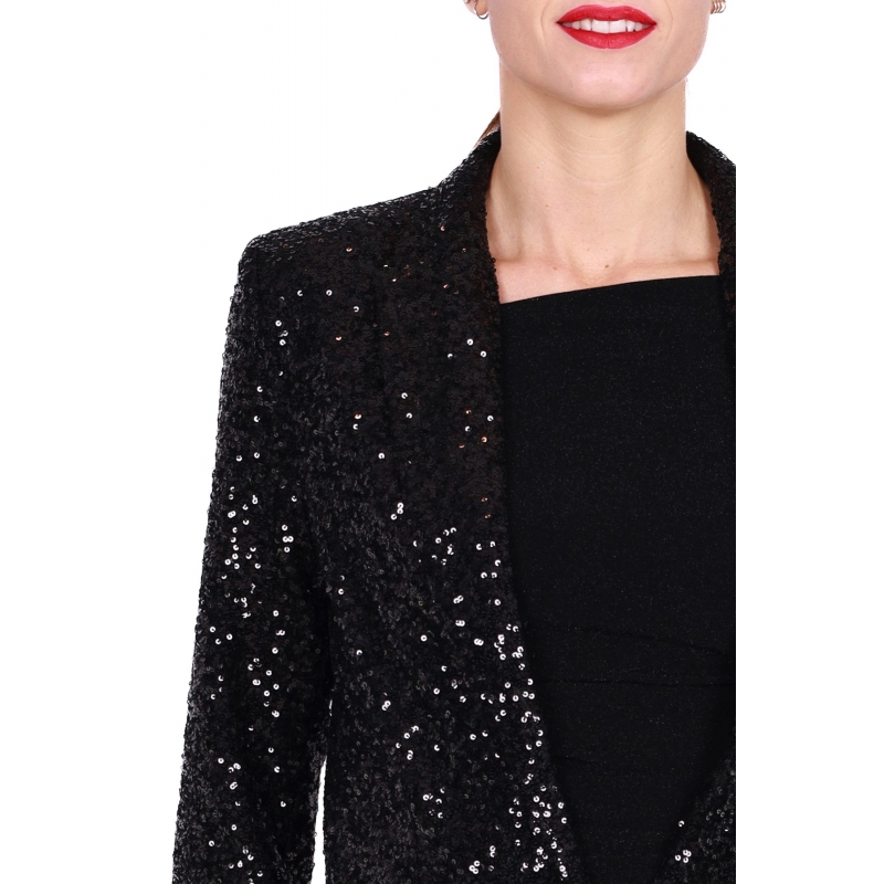 GIACCA BLAZER IN PAILLETTES, NERO