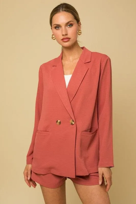 GILLI Double Breasted Blazer, Coral