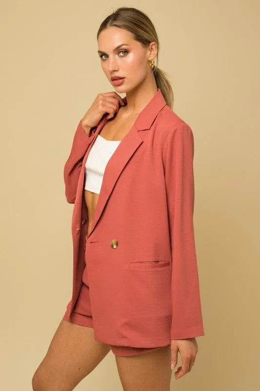 GILLI Double Breasted Blazer, Coral