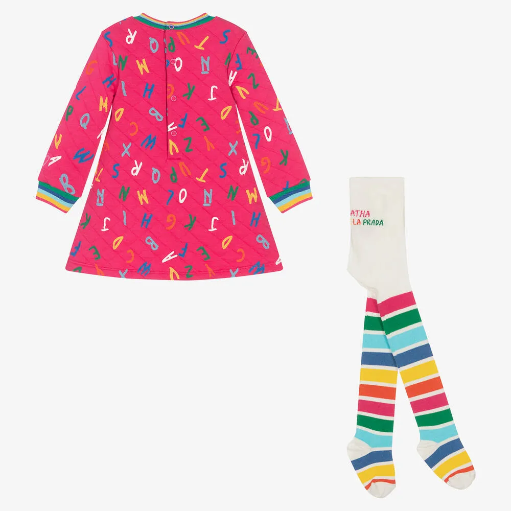 Girls Pink Jersey Dress & Tights Set