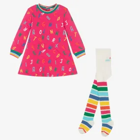 Girls Pink Jersey Dress & Tights Set