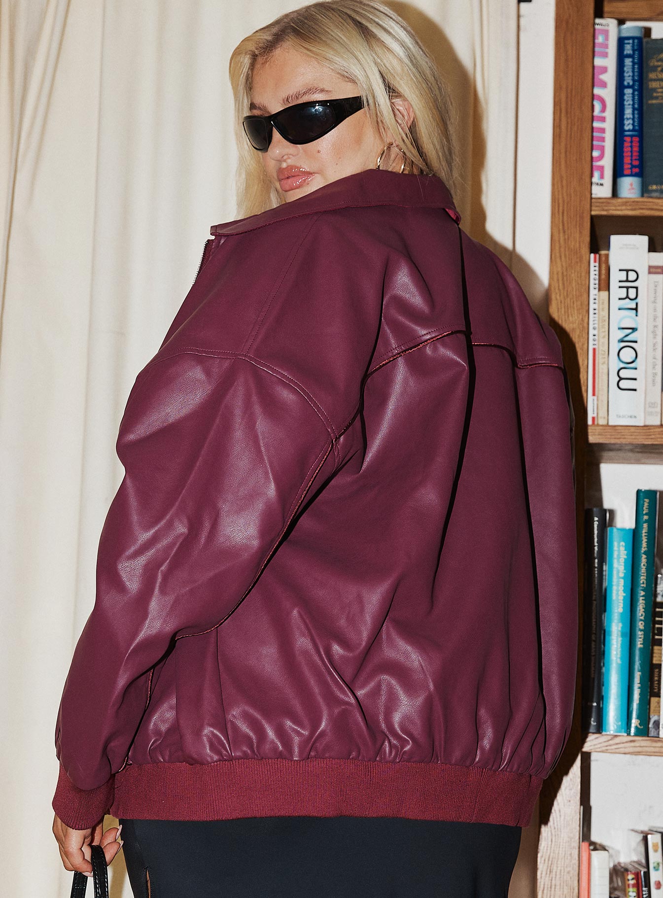 Goldsmith Faux Leather Jacket Burgundy Curve