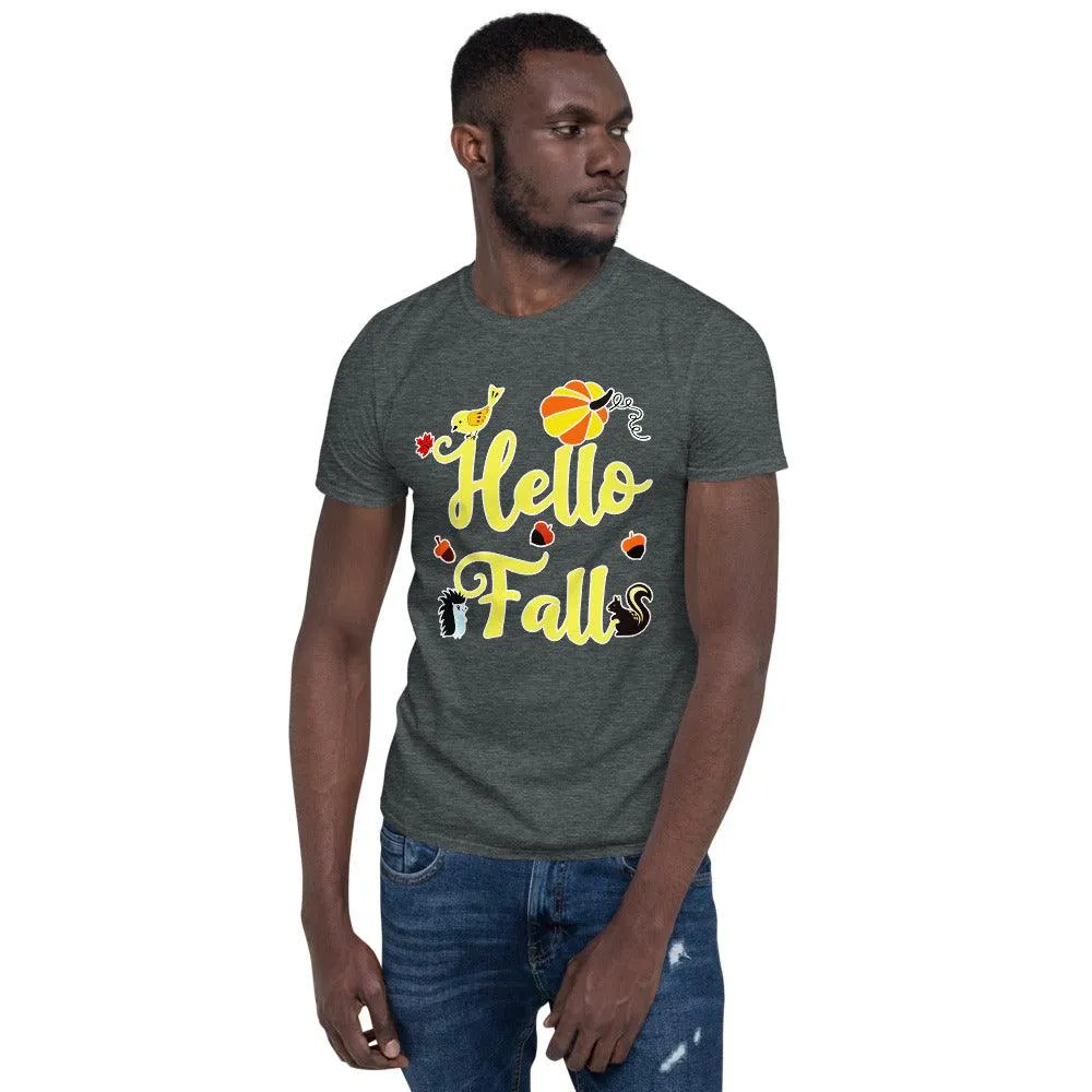 Hello FALL Autumn Leaves Shirt, Thanksgiving Pumpkin Shirt, Fall  Unisex T-Shirt