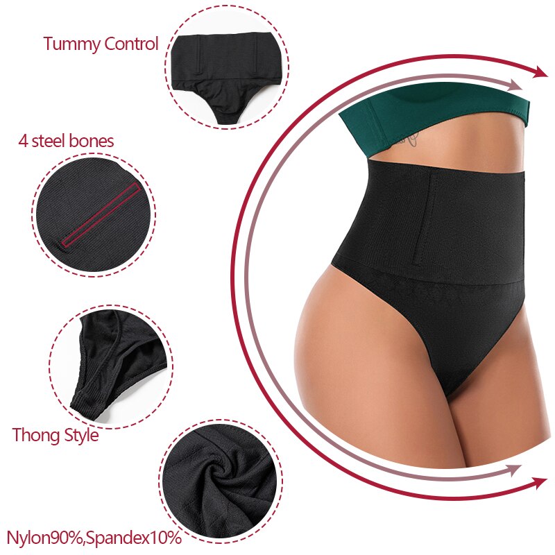 High Waist Tummy Control Panties Women Thong Panty Shaper Slimming Underwear Steel Bones Butt Lifter