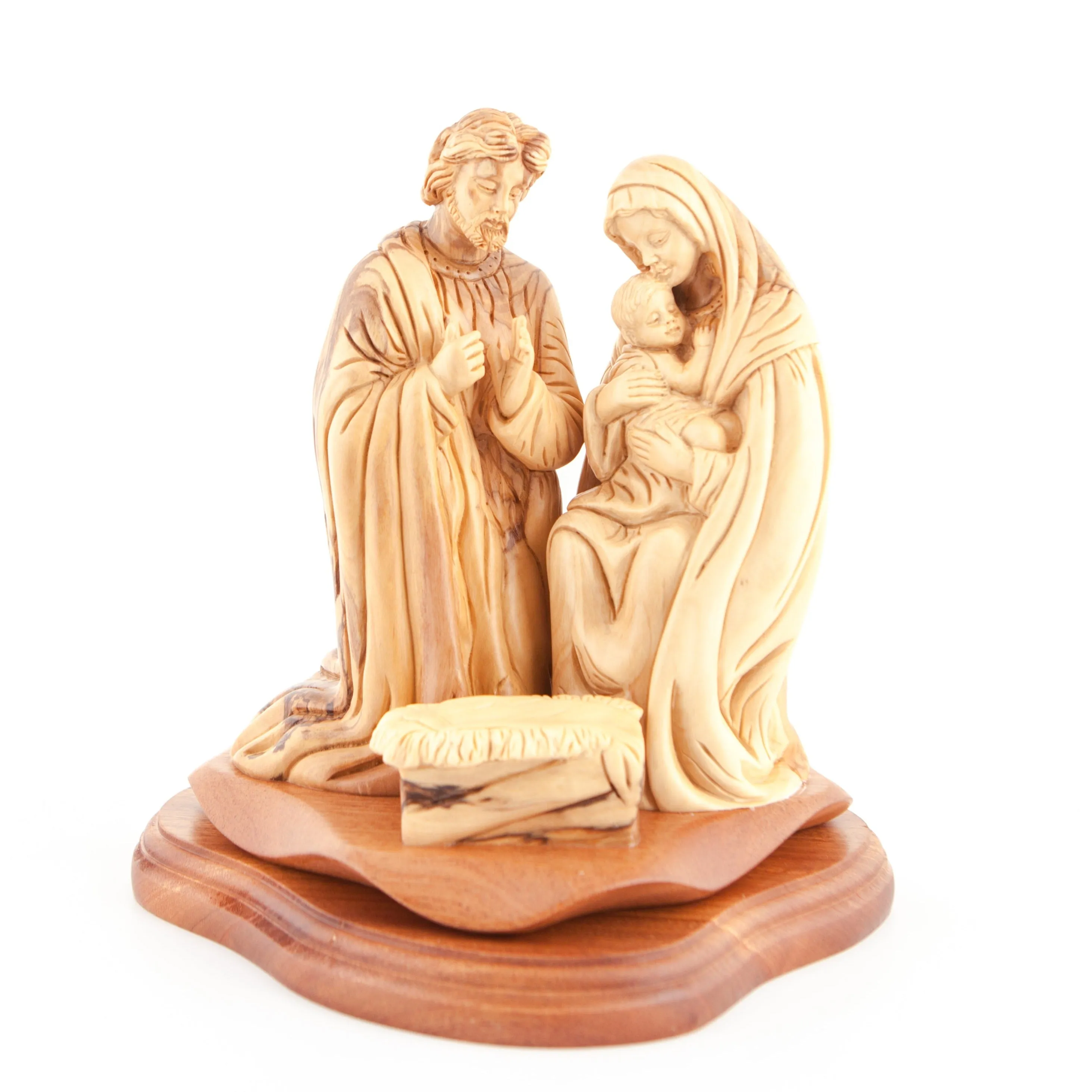 Holy Family Nativity Scene, 8.7 Wooden Sculpture from Bethlehem