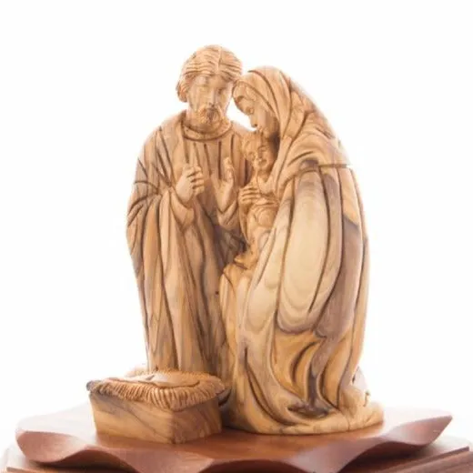 Holy Family Nativity Scene, 8.7 Wooden Sculpture from Bethlehem