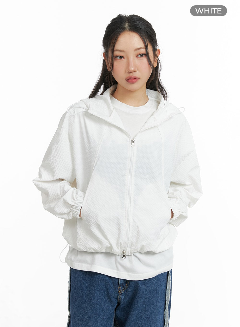 Hooded Solid Zipper Windbreaker CM425