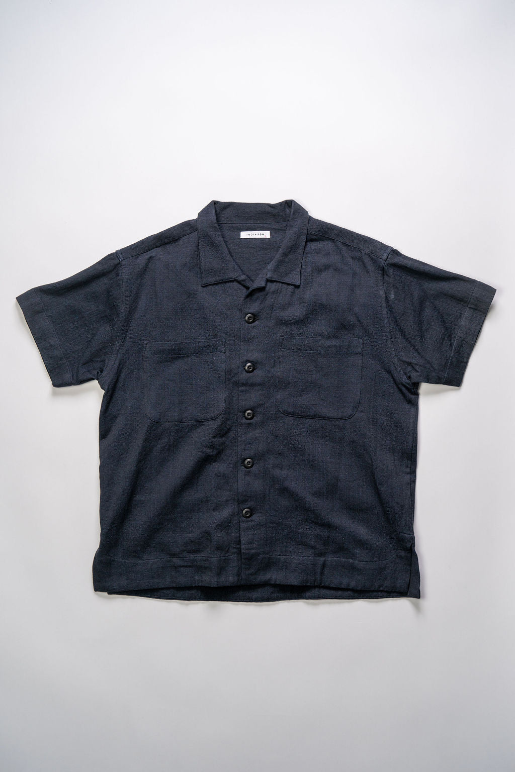 Indi + Ash  Lake Camp Overshirt - Handwoven Military Herringbone Iron/Indigo