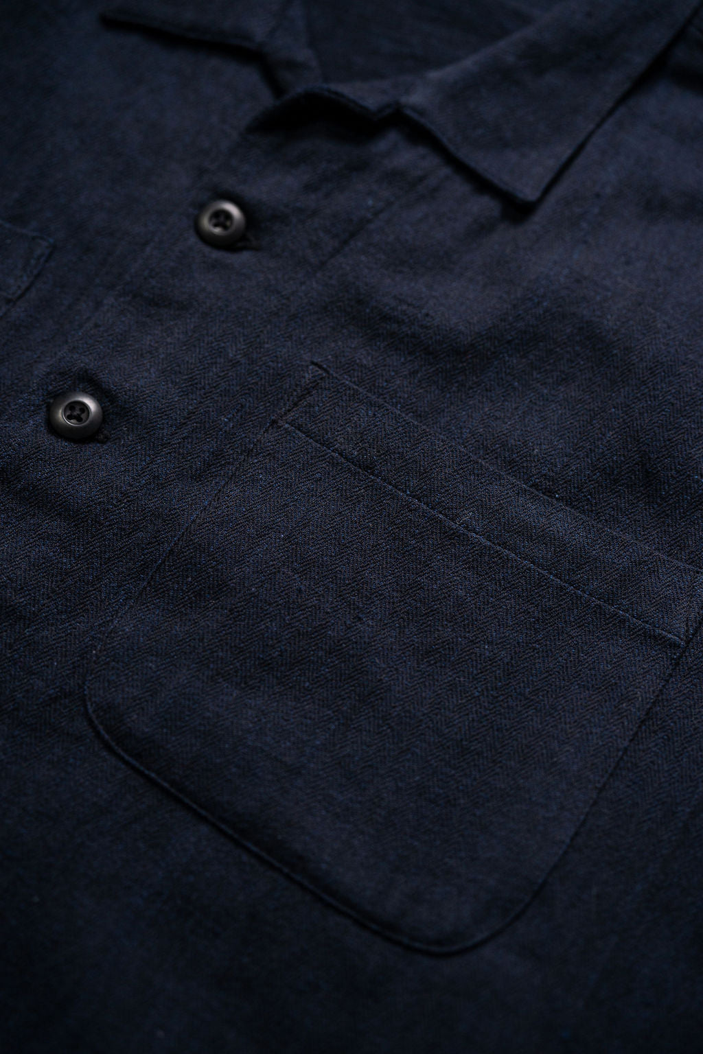 Indi + Ash  Lake Camp Overshirt - Handwoven Military Herringbone Iron/Indigo