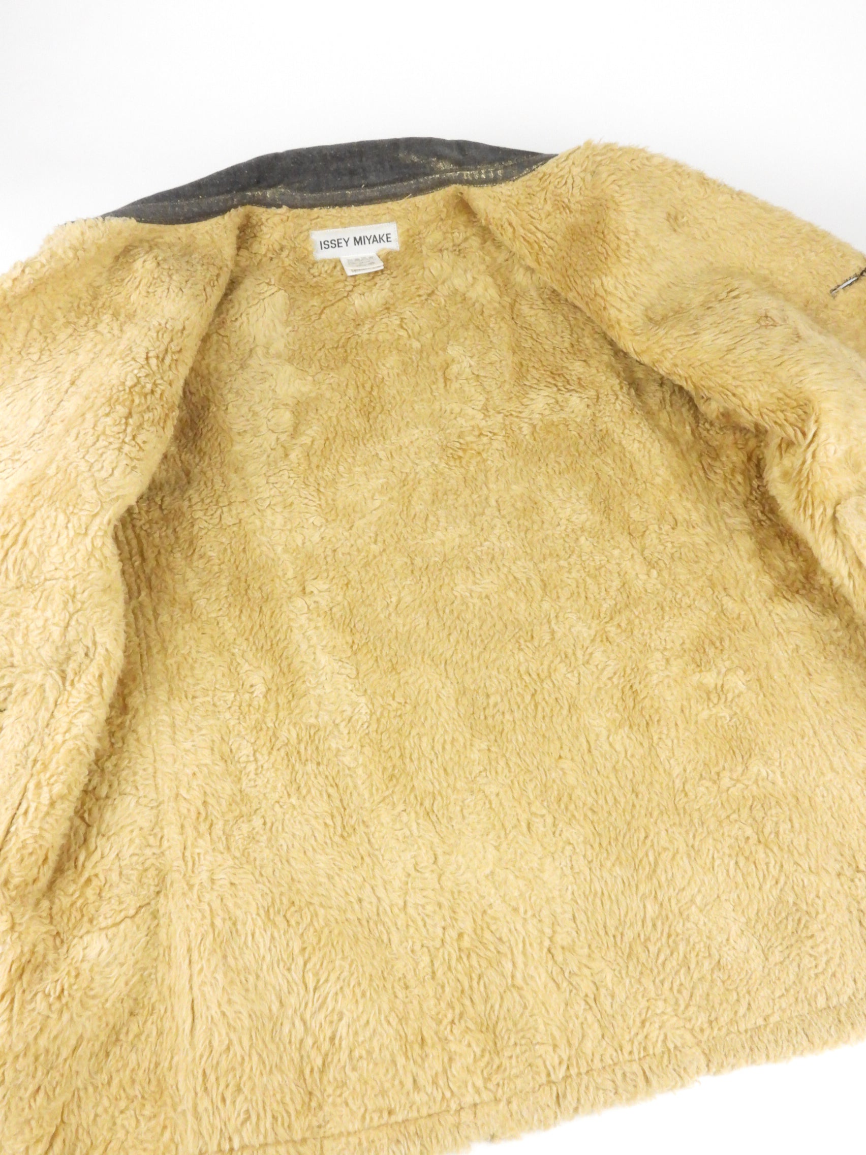 Issey Miyake Gold Metallic Denim Shearling Jacket