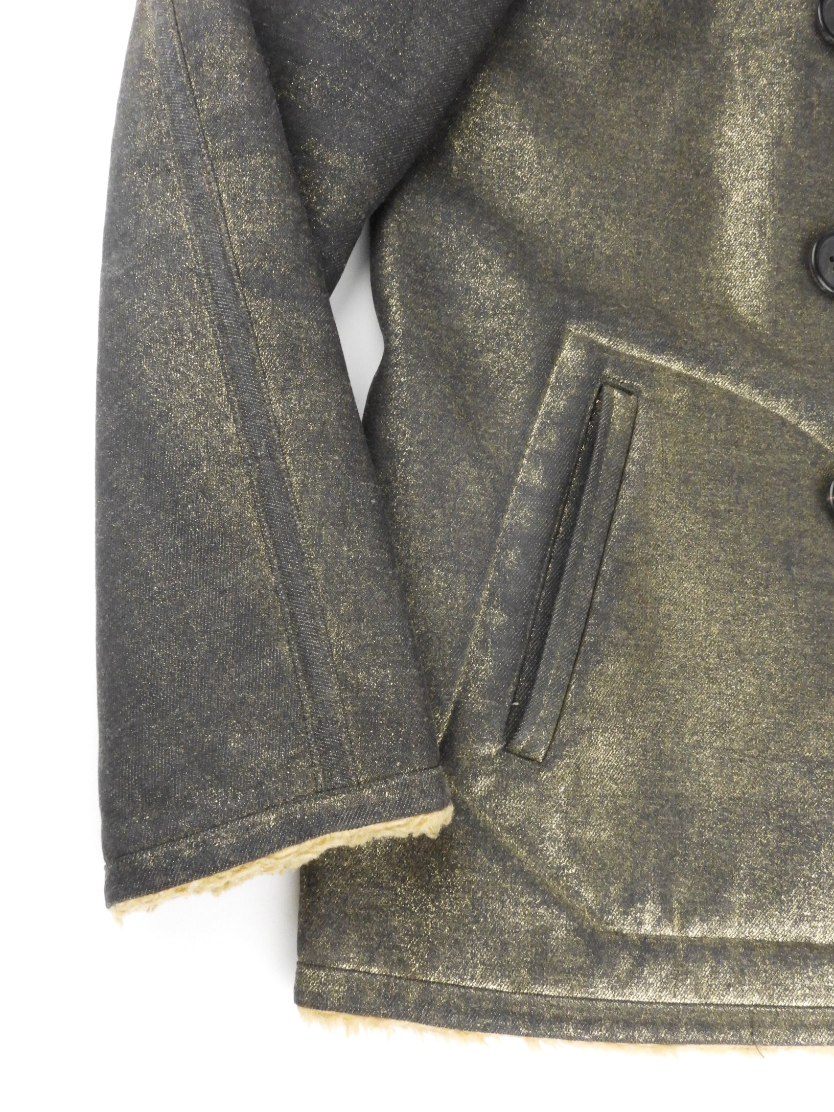 Issey Miyake Gold Metallic Denim Shearling Jacket